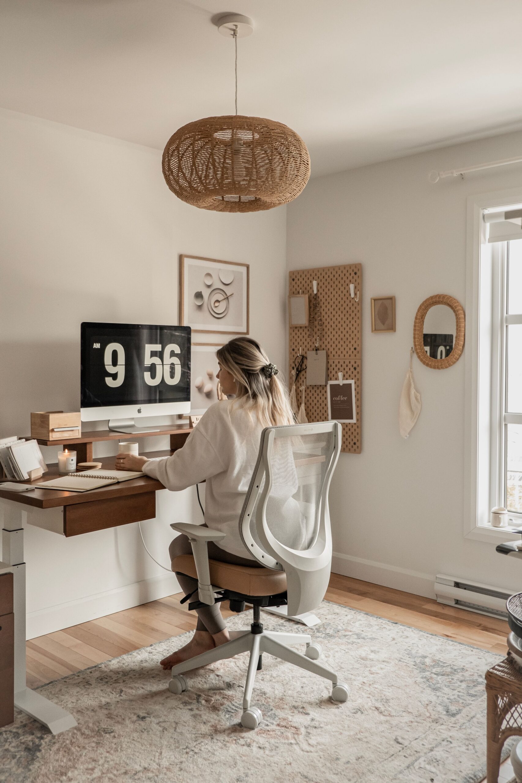 Aesthetic Beige Boho Home Office Idea